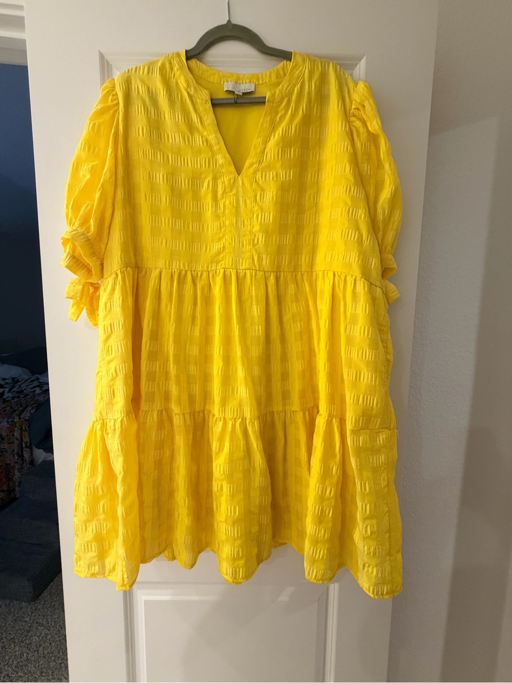 Pinch Bright Yellow Tiered V-Neck Mini Dress